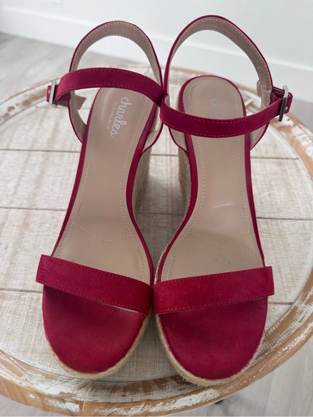 Charles David Burgundy Suede Espadrille Wedge Sandals